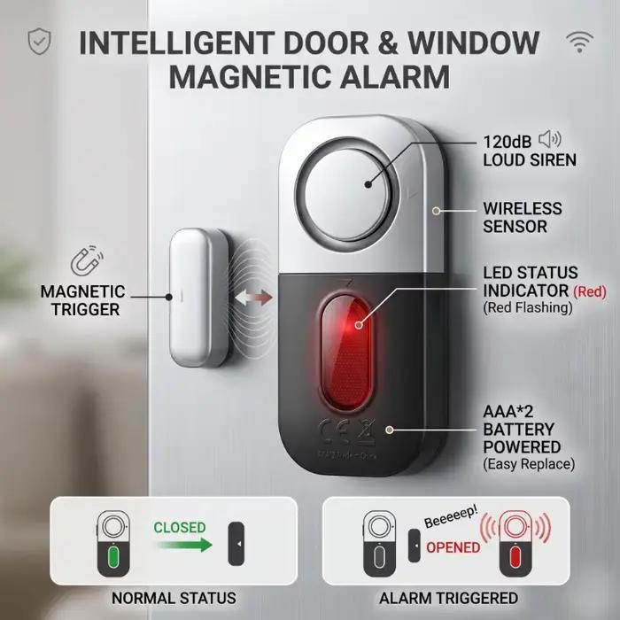 Alarme magnétique pour portes et fenêtres sécurité domestique anti-intrusion sans fil protection maison bureau cadeau sécurité famille propriétaire