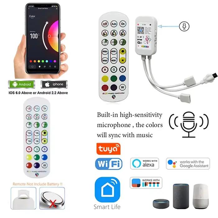 Bande LED colorée 5050, 12V, non étanche, avec contrôle Bluetooth Wi-Fi, bande lumineuse LED intelli