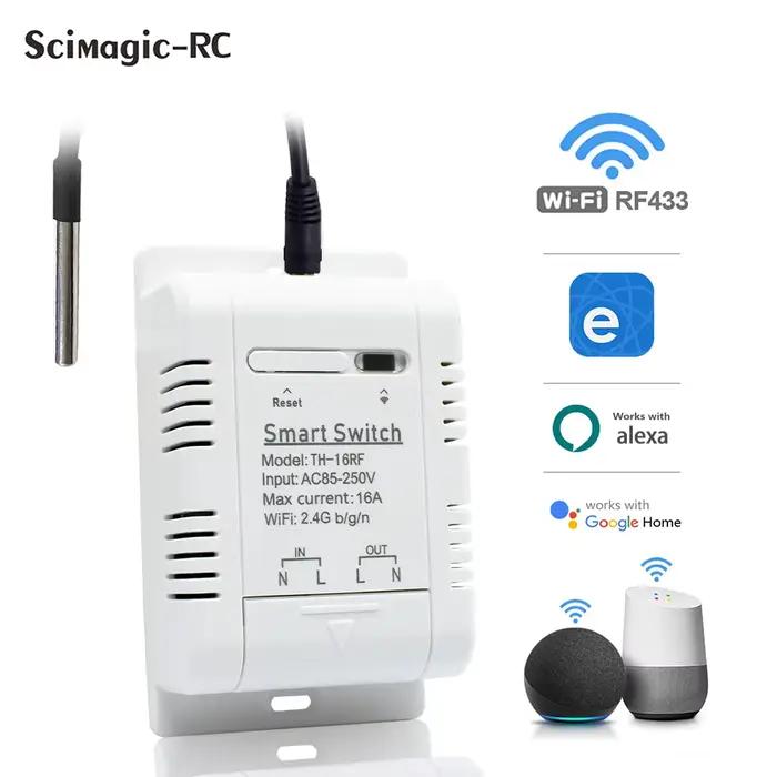 Commutateur intelligent TH16 16A Thermostat température humidité Surveillance WiFi eWelink Contrôle sans fil Compatible Alexa Google Home