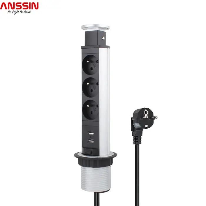Prise escamotable de cuisine standard française avec ports USB pour installation encastrée encastrable et r\u00e9tractable pour usage domestique et professionnel