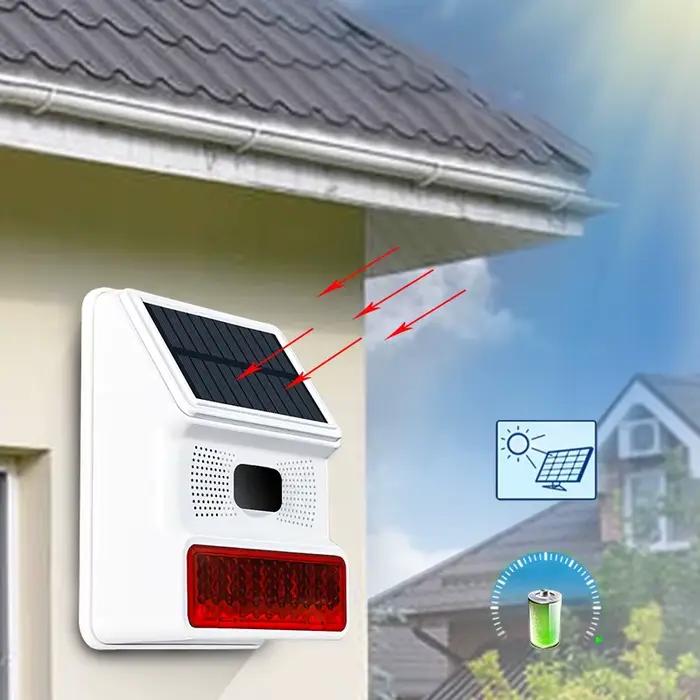 Sirène de haut-parleur solaire sans fil 433MHz sondeur extérieur 100Db super klaxon d'alarme sécurité maison entreprise cadeau anniversaire noel