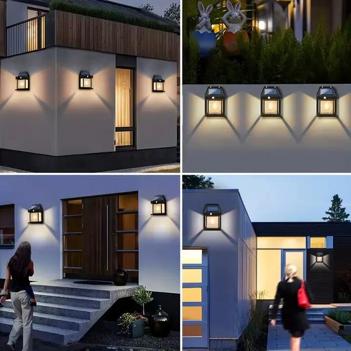 Lampe murale LED solaire étanche pour jardin, cour, clôture, patio et entrée de maison, avec capteur de lumière et détecteur de mouvement, résistante aux intempéries