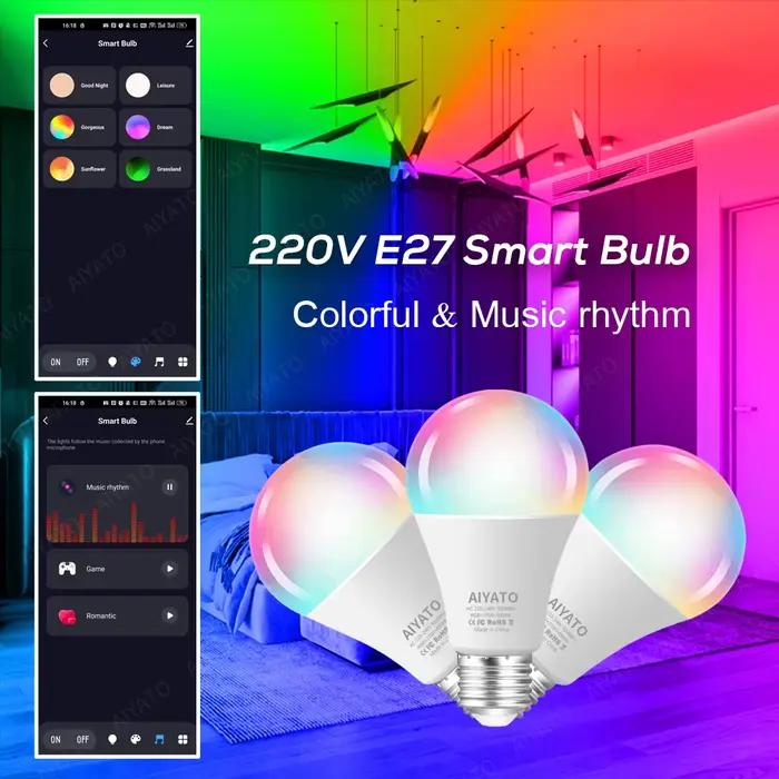 Tuya WIFI Bluetooth LED ampoule vie intelligente APP contrôle réglable 9W 18W E27 220V RGB + CW + WW changement de couleur lampes compatibles IOS/Android