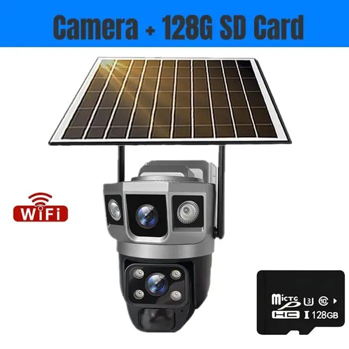 Caméra IP solaire 4G double objectif Wifi batterie intégrée extérieure caméras PTZ 12MP 10X Zoom système de sécurité