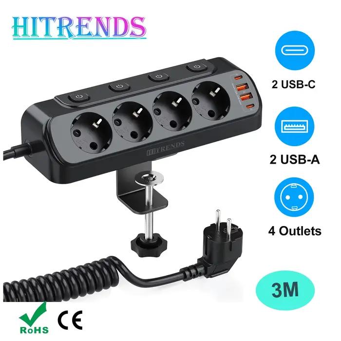 Multiprise HITRENDS EU avec interrupteurs individuels 4 prises AC 4 ports USB-C 20W pour bureau recharge rapide et contrôle d'énergie occasions spéciales