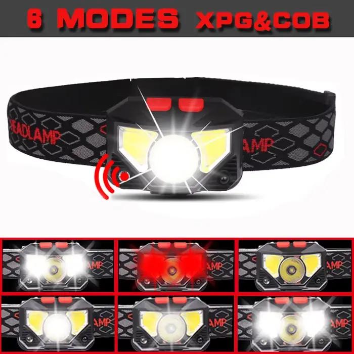 6 Modes capteur de mouvement XPE + COB LED lampe frontale lampe de poche USB Rechargeable étanche Ca