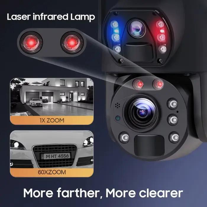 Caméra solaire INQMEGA 6K 12MP avec zoom 60X, double objectif, surveillance nocturne, résistance aux intempéries, boîtier étanche IP66, alimentation solaire, application Ubox, surveillance extérieure 24h/24