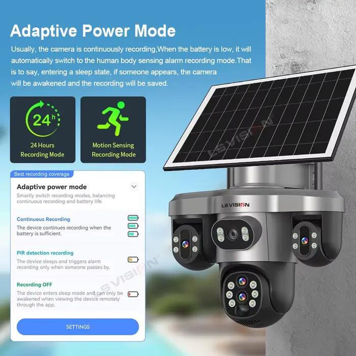 LS VISION caméra solaire Wifi extérieure avec Zoom optique 10X trois écrans 4G SIM Cctv sécurité à domicile