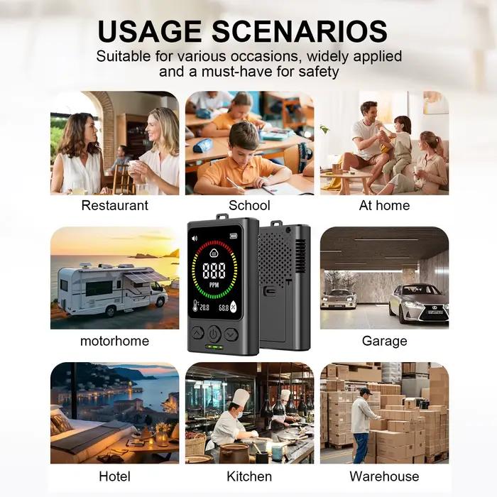 Détecteur de monoxyde de carbone portable avec affichage numérique rechargeable pour la sécurité de la maison, du garage et de la cuisine occasions spéciales