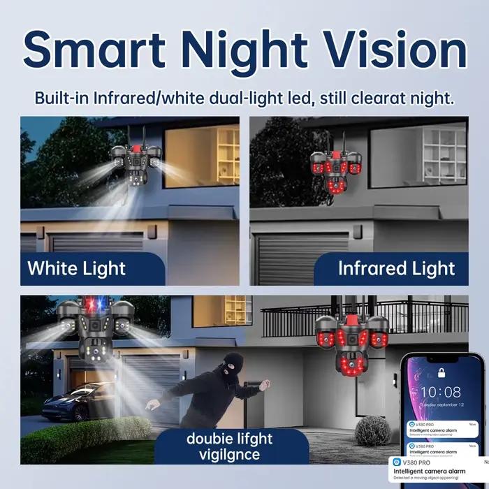 Caméra solaire 4G avec 3 objectifs vision nocturne couleur 3 écrans détection de mouvement PIR surveillance extérieure sans fil sécurité IP66 occasions spéciales sécurité maison piscine entrée garage