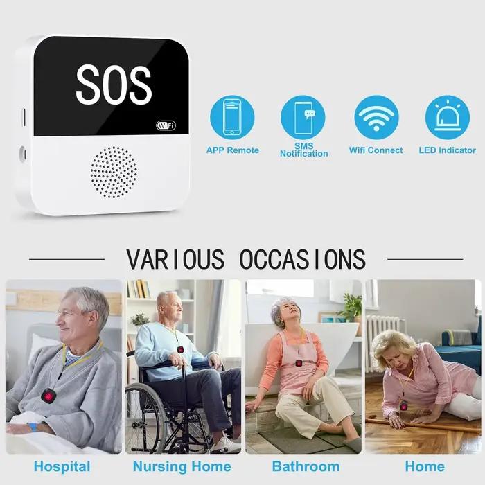 Bouton d'appel SOS intelligent sans fil WiFi pour personnes âgées et patients handicapés couleur or blanc rouge vert sécurité maison famille occasions spéciales