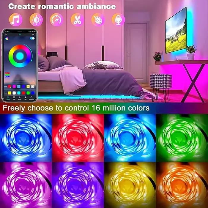 Bande lumineuse LED USB flexible pour décoration de salon chambre fête avec contrôle Bluetooth télécommande infrarouge et application mobile occasion spéciale