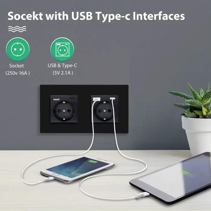 BSEED prise en verre ue simple avec prises murales USB