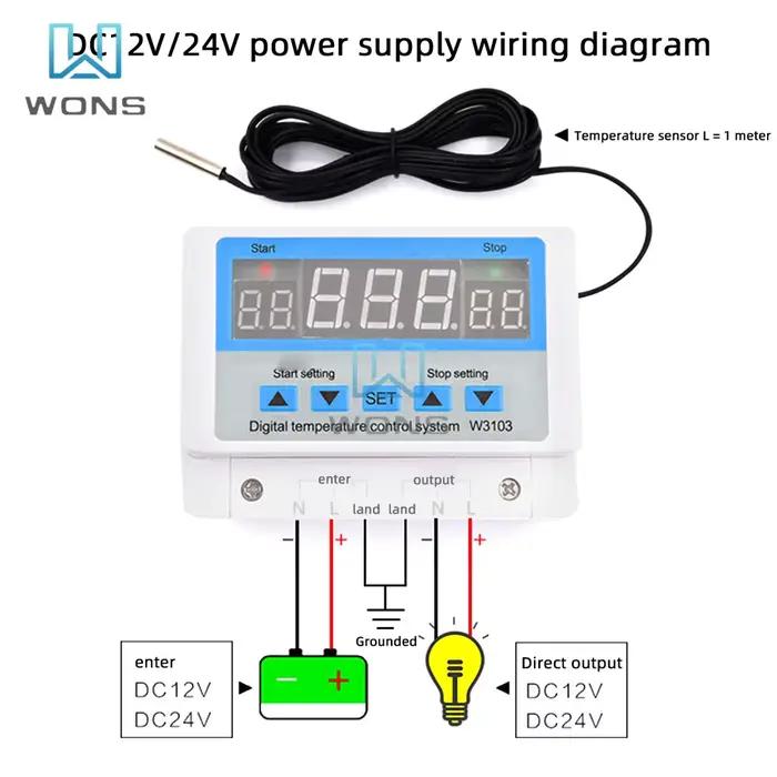 Thermostat numérique W3103 12V 300W 24V 600W 220V