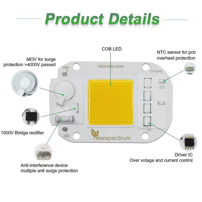 Puce LED COB 220V, Module 50W 30W 20W Natura, blanc froid et chaud, UV rose vert or bleu rouge pour