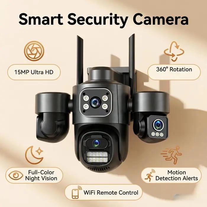 Caméra IP WiFi HD 15MP à triple écran et triple objectif ICsee