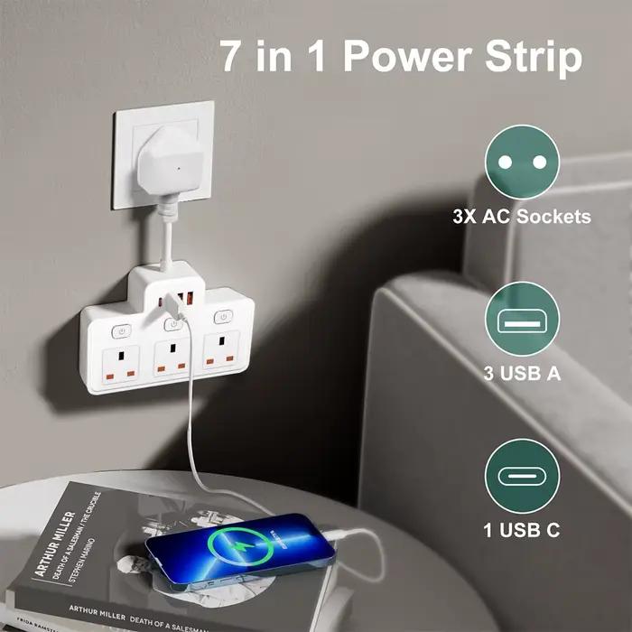 Adaptateur de filtre réseau multirobinet avec ports USB haute puissance 2500W prise britannique blanc noir pour usage résidentiel et bureau