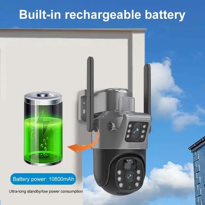 Caméra solaire Eye4U à double objectif 4K 8MP pour sécurité extérieure avec détection humaine et vision nocturne en couleur pour maison et entreprise
