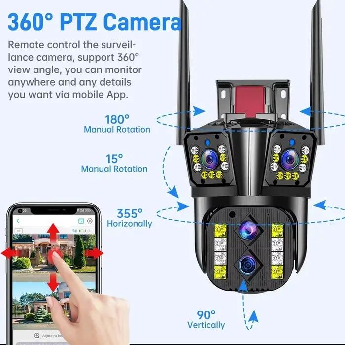 Caméra IP WiFi Extérieure 16MP 8K HD 10X Zoom Optique Suivi Automatique PTZ Quatre Objectifs Trois Ecrans Caméra Sécurité Étanche Pour Usage Intérieur et Extérieur Occasions Spéciales