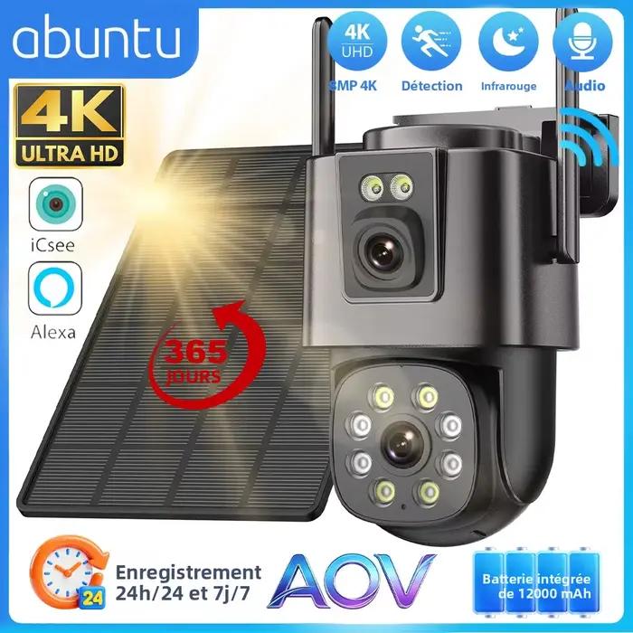 Caméra Solaire 8MP 4K iCsee sans fil pour surveillance extérieure 24/7, application ICSee, technologie infrarouge, angle de vue 85°, connectivité 2,4G, installation facile, sécurité maison et entreprise