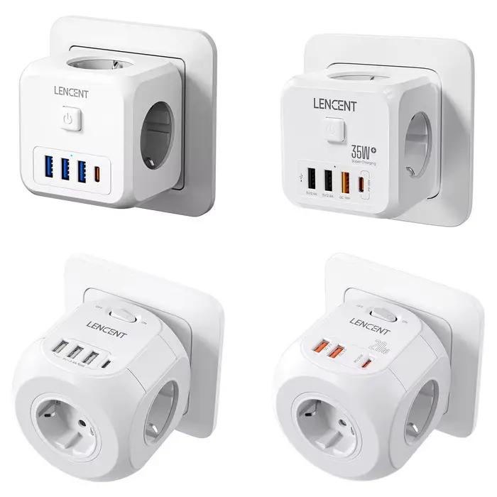 Multiprise LENCENT avec 4 Ports USB et Prise Secteur pour Charge Simultanée Appareils Électroniques Usage Général Occasions Spéciales