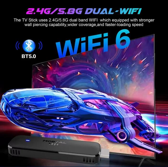 Clé de streaming Mortal Wi-Fi 6 Q8 Ultra 4K HDR Android 14 Allwinner H313 avec télécommande vocale Netflix YouTube TV en direct gratuite