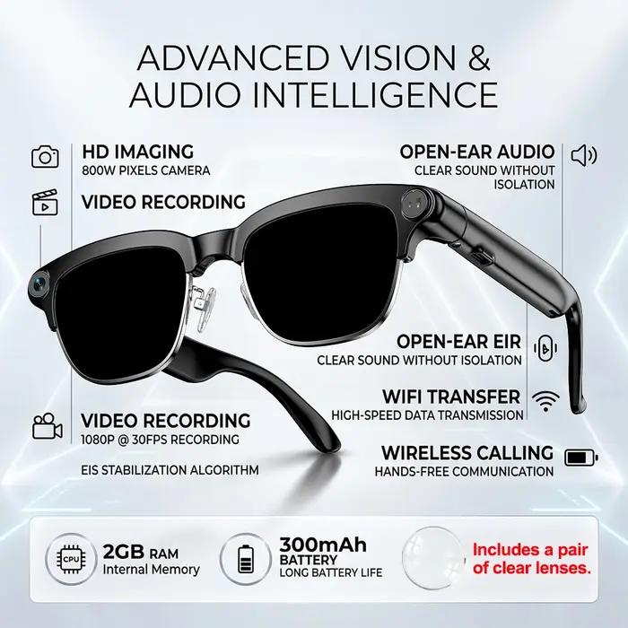 Lunettes Intelligentes IA avec Caméra HD 800W