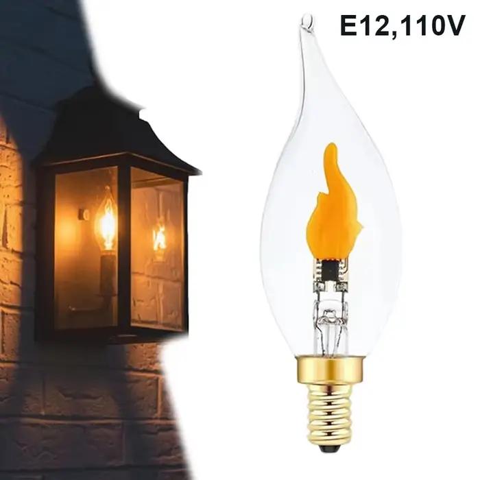 Ampoules à flamme vacillante E12/E14/E27 LED, ampoules de décoration à flamme vacillante, Base de ca