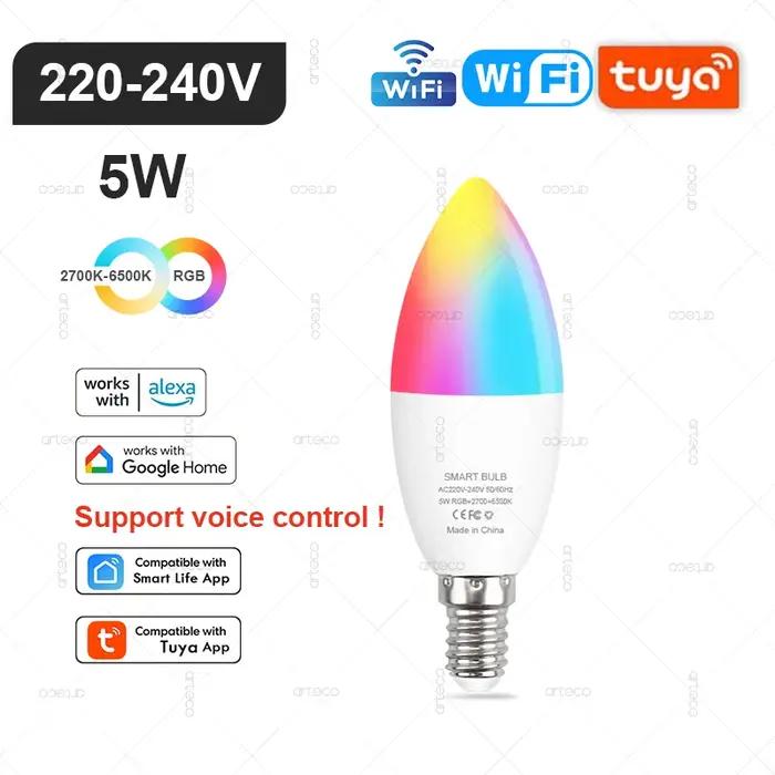 Tuya inda-Ampoule LED intelligente à intensité variable E14