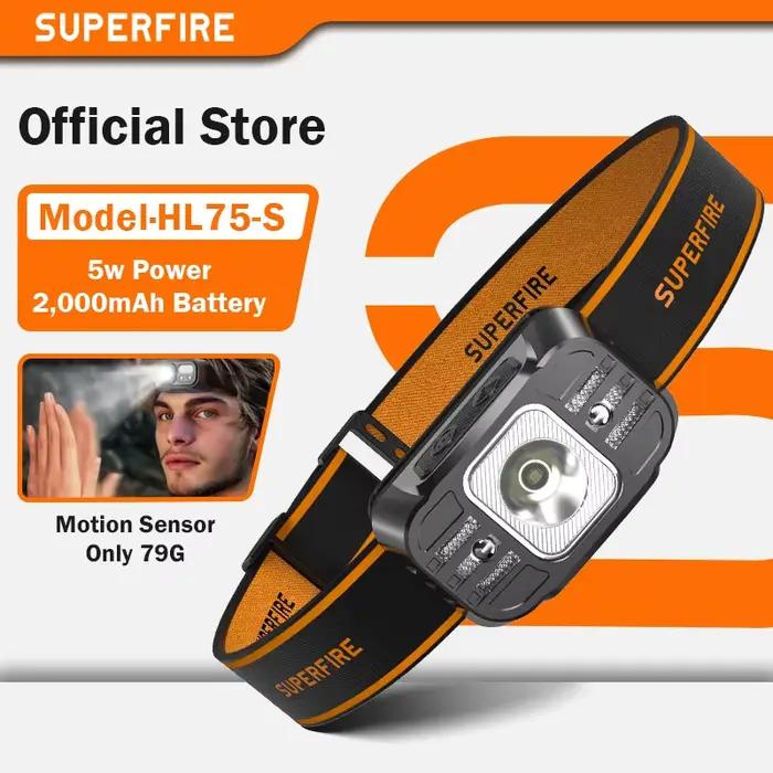 SUPERFIRE Mini LED USB C Rechargeable haute puissance Mini lampe frontale capteur de lumière phare a