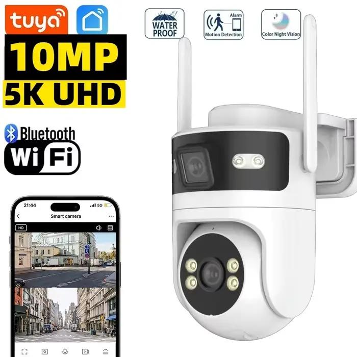 Tuya 5K 10MP WIFI caméra extérieure PTZ double objectif 8MP AI mouvement suivi automatique CCTV sécurité intelligente