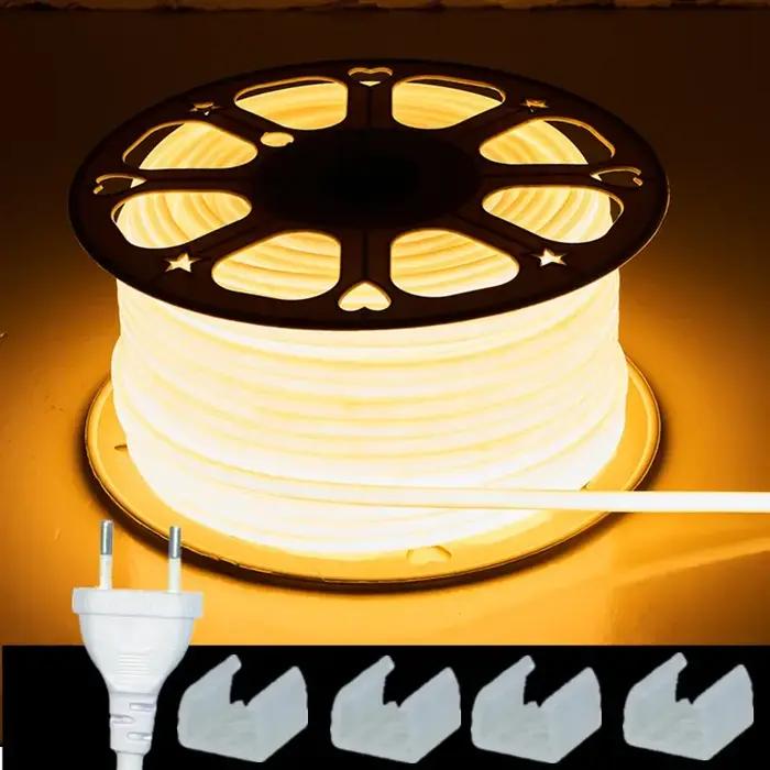 Bande lumineuse LED COB 288 diodes/M 220V prise ue RA90 blanc chaud 3000K 4500K 6500K