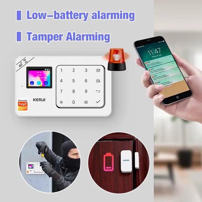 KERUI Kit d'alarme domestique sans fil WiFi GSM antivol avec écran tactile Tuya Smart Life App système