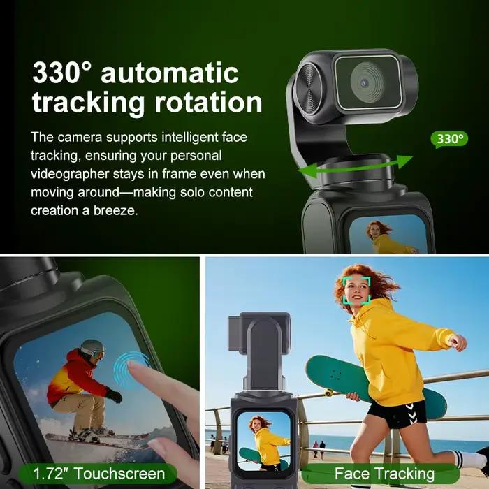 Caméra de poche 4K Vlog avec stabilisateur et fonction 330 °