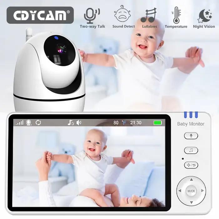 Moniteur vidéo de surveillance pour bébé avec écran de 5 pouces, caméra PTZ, interphone bidirectionnel, alarme de pleurs, berceuse et surveillance de la température pour parents et familles