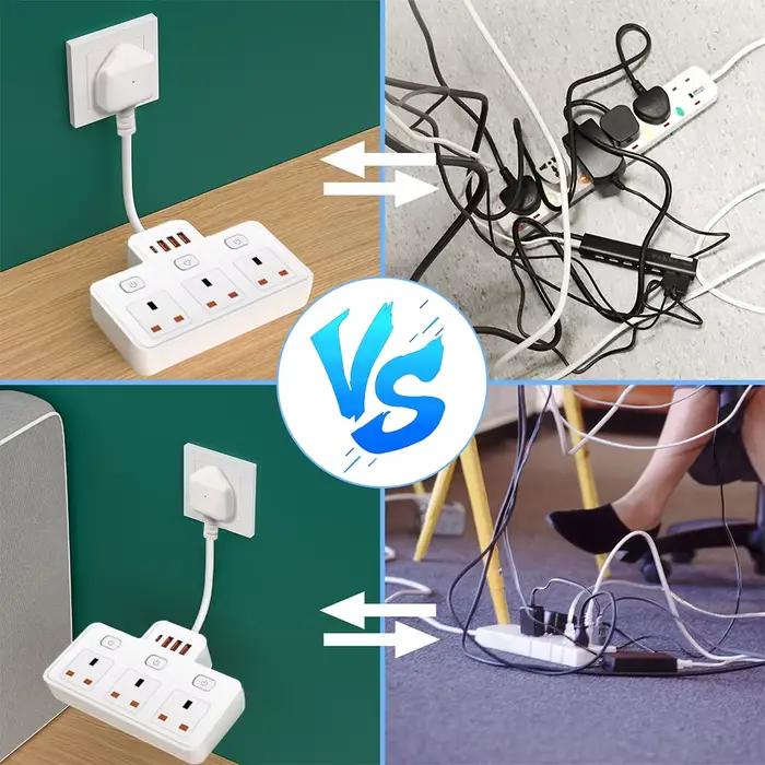 Adaptateur de filtre réseau multirobinet avec ports USB haute puissance 2500W prise britannique blanc noir pour usage résidentiel et bureau