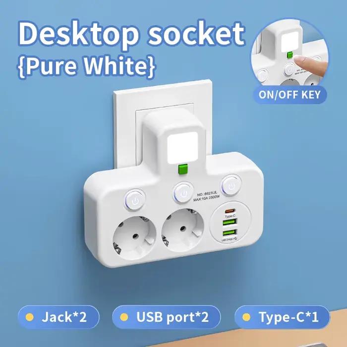 Prise électrique 2/3/4 prises, prise EU, sans rallonge, avec ou sans ports USB Type-C, deux spécific
