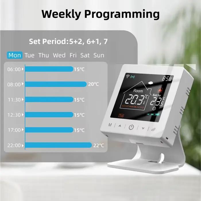 Thermostat WiFi Intelligent pour Chauffage de Chaudière à Eau/Gaz Contrôleur de Température Sans Fil Alimenté par USB/Batterie Compatible avec Alexa Google Home Occasions Spéciales à Offrir