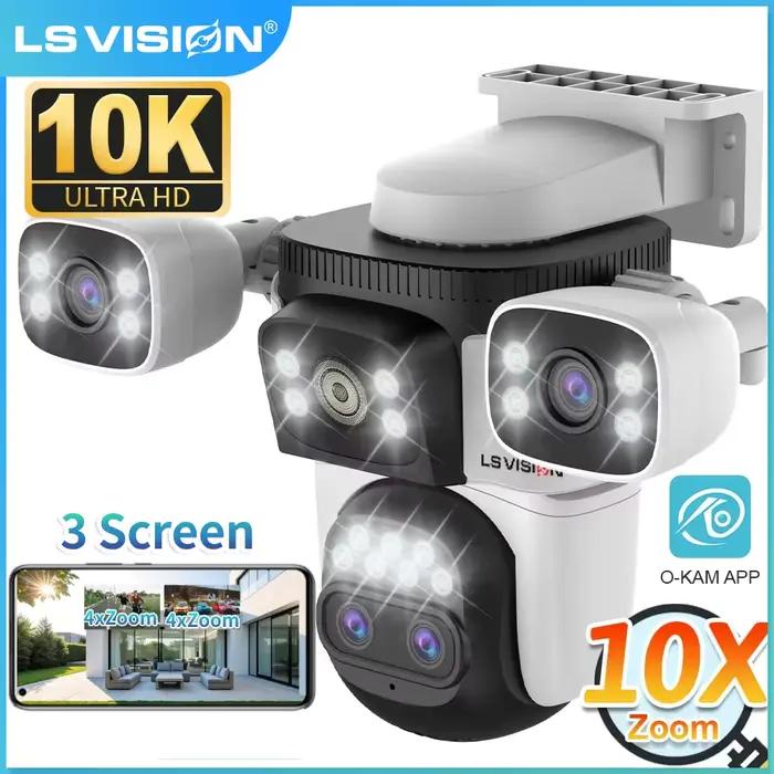 LS VISION 10K trois écrans WiFi caméra de sécurité extérieure 10x Zoom suivi automatique