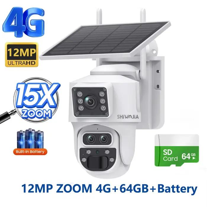 Caméras de sécurité extérieures SHIWOJIA 4K à trois objectifs avec zoom 15X