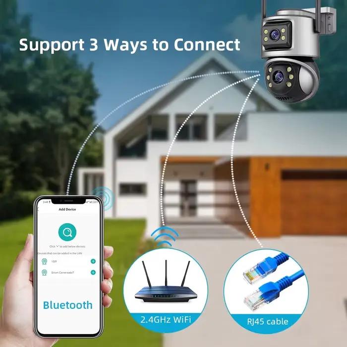 Icsee 8MP 4K WiFi caméra extérieure double objectif