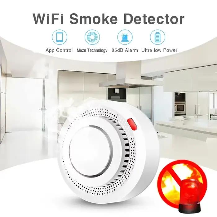Détecteur de Fumée Intelligent WiFi Tuya Détecteur de Fumée et Incendie avec Certification CE et Compatibilité Google Assistant Pour Maison Intelligente Sécurité et Protection Occasions Spéciales