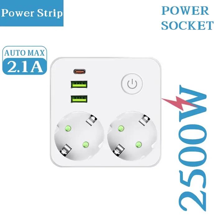 Multiprise murale EU avec 2 ports USB et 1 port Type-C, 2500W