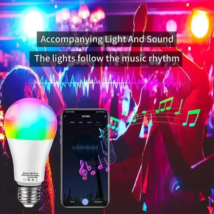 Tuya Smart LED Ampoule E27 APP Contrôle Dimmable Lumière Bluetooth RGB Lampe 220V Chambre Décoration Partie Éclairage