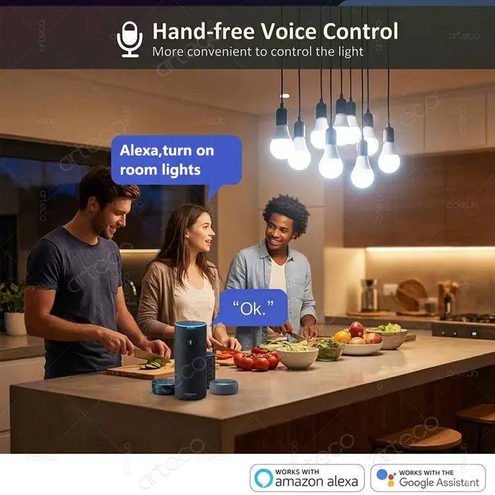 Ampoule LED intelligente WiFi E27 15W RGB 2700K-6500K compatible avec Alexa et Google Home pour éclairer salon et chambres à coucher