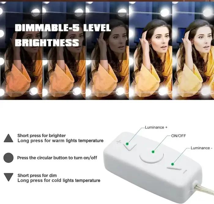 Lampe de miroir LED NEWBIRTH 12V à intensité variable pour coiffeuse avec 3 couleurs d'émission naturelle, blanche chaude et jaune clair pour les occasions spéciales et le quotidien