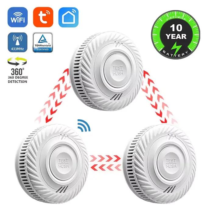 Détecteur de fumée sans fil multi-appareils WiFi Tuya et interconnecté 433 MHz