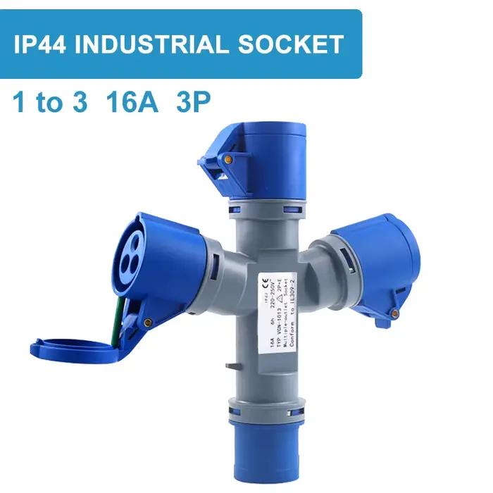 Prise industrielle multifonctionnelle 3 broches 16a 32a entrée 1 sortie 3 prises IP67 étanche à la poussière IP44 trois voies