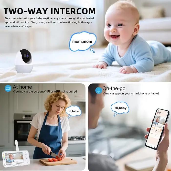 Moniteur Bébé WiFi 1080P Écran 4,3 Pouces Contrôle Double Berceuses Vision Nocturne Rappel Alimentation Veilleuse Caméra Bébé PTZ Occasions Spéciales