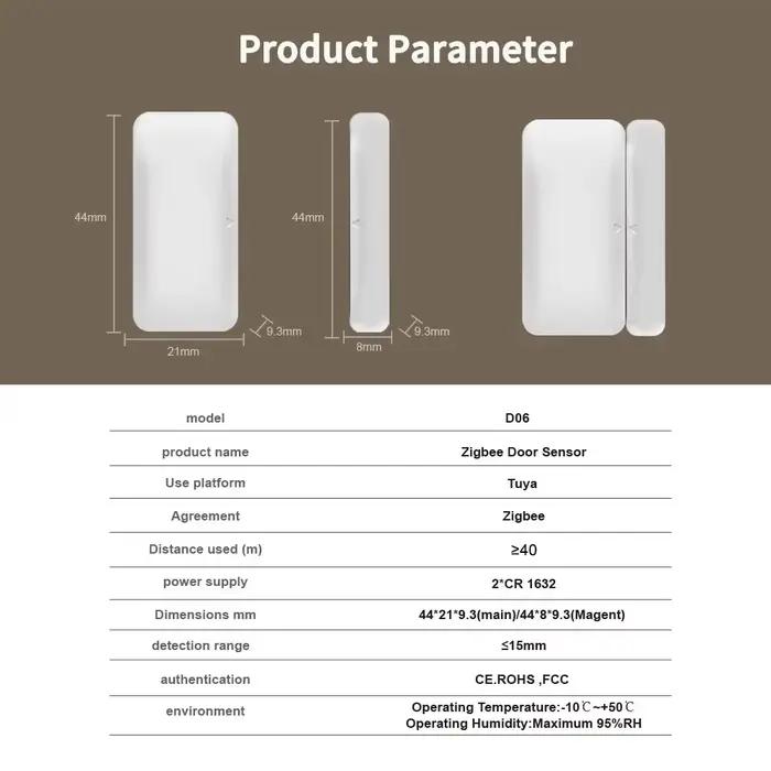 Capteur de porte/fenêtre sans fil Tuya Zigbee